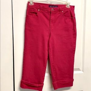 Gloria Vanderbilt Amanda Hot Pink 5 Pocket High Rise Stretch Khaki Capris Size 8
